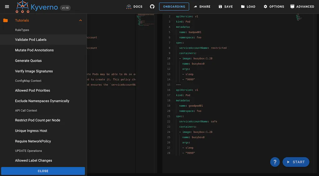 Kyverno Playground: Tutorials
